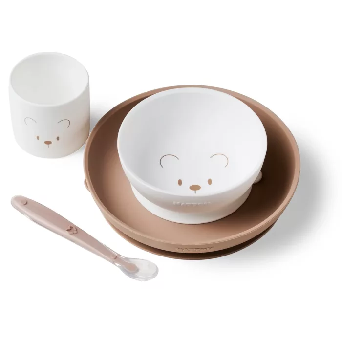 Set Repas Enfant Silicone 4 pièces SILICON - SILICON - 19,2 cm - Silicone Blanc Beige (Nattou)