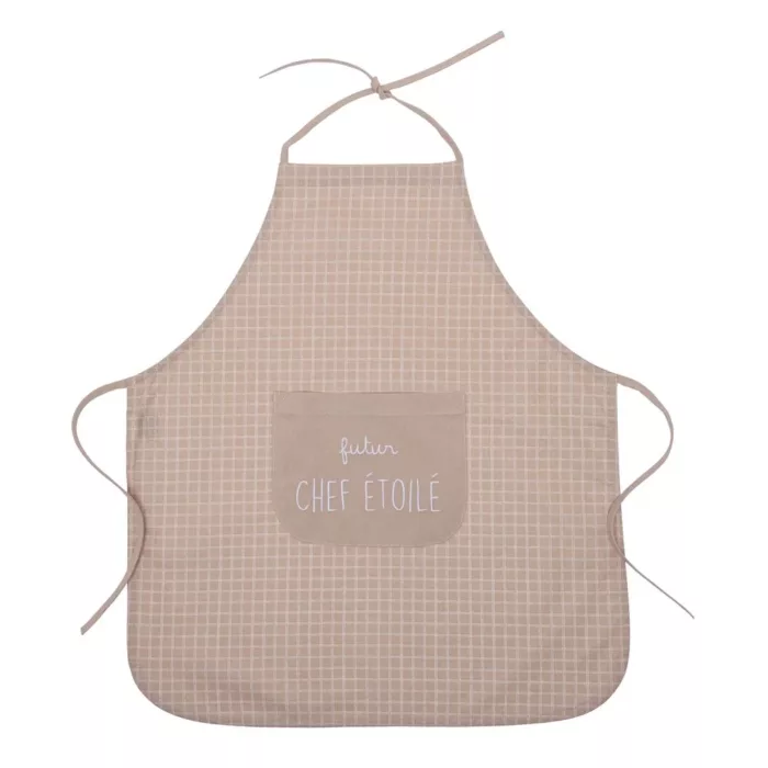 Tablier de cuisine coton enduit “Futur chef étoilé” carreaux nude (BB&CO)