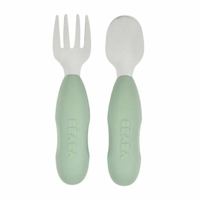 Lot 2 pré-couverts d'apprentissage Inox Vert sauge (Béaba)