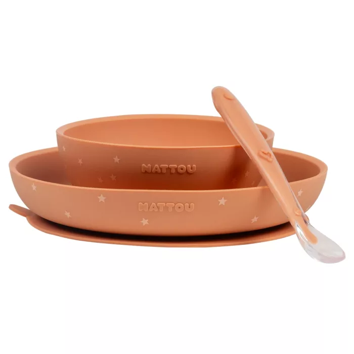 Set Repas Enfant Silicone 3 pièces SILICONE -Silicone Motif terre cuite (Nattou)