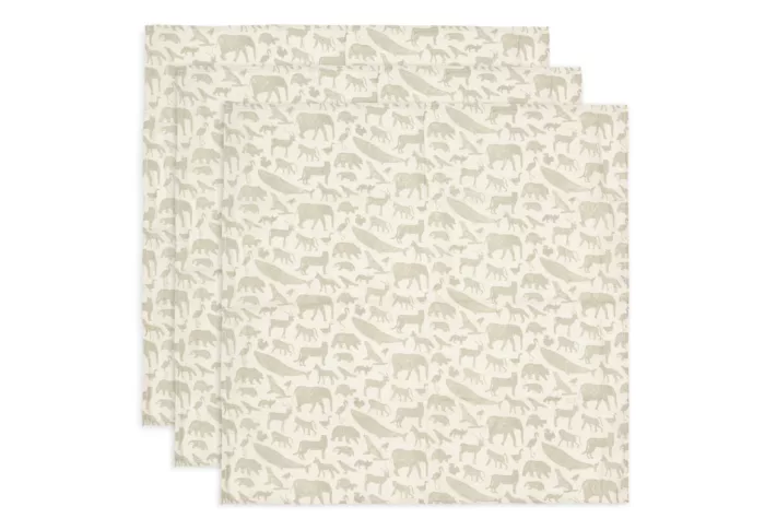 Lange Gaze de Coton Small 70x70cm Animals - Olive Green - 3 Unités (Jollein)