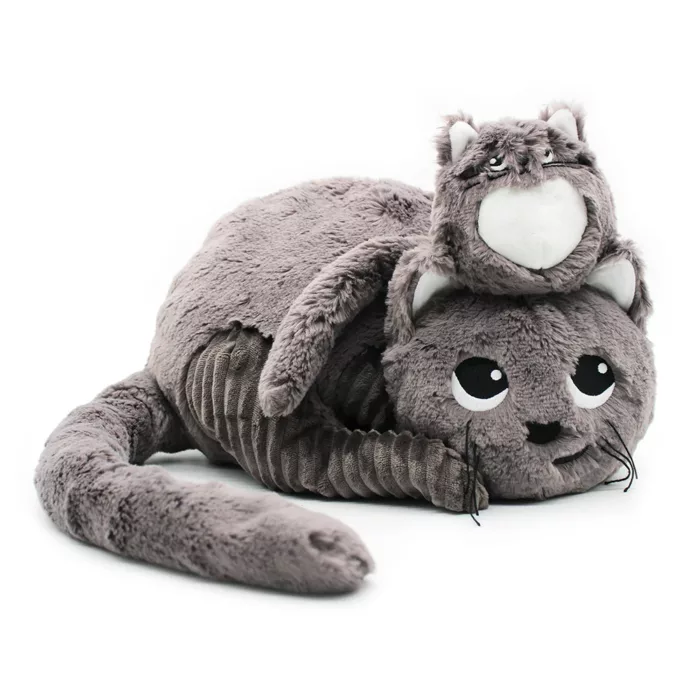 Peluche chat Miaou maman et son bébé gris - (LES PTIPOTOS)