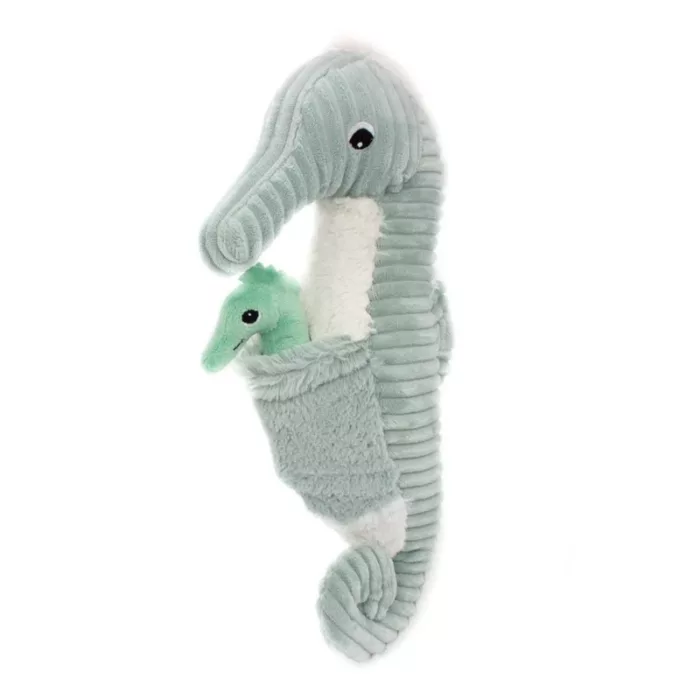 Peluche hippocampe Papadou papa et son bébé bleu aqua - (LES PTIPOTOS)