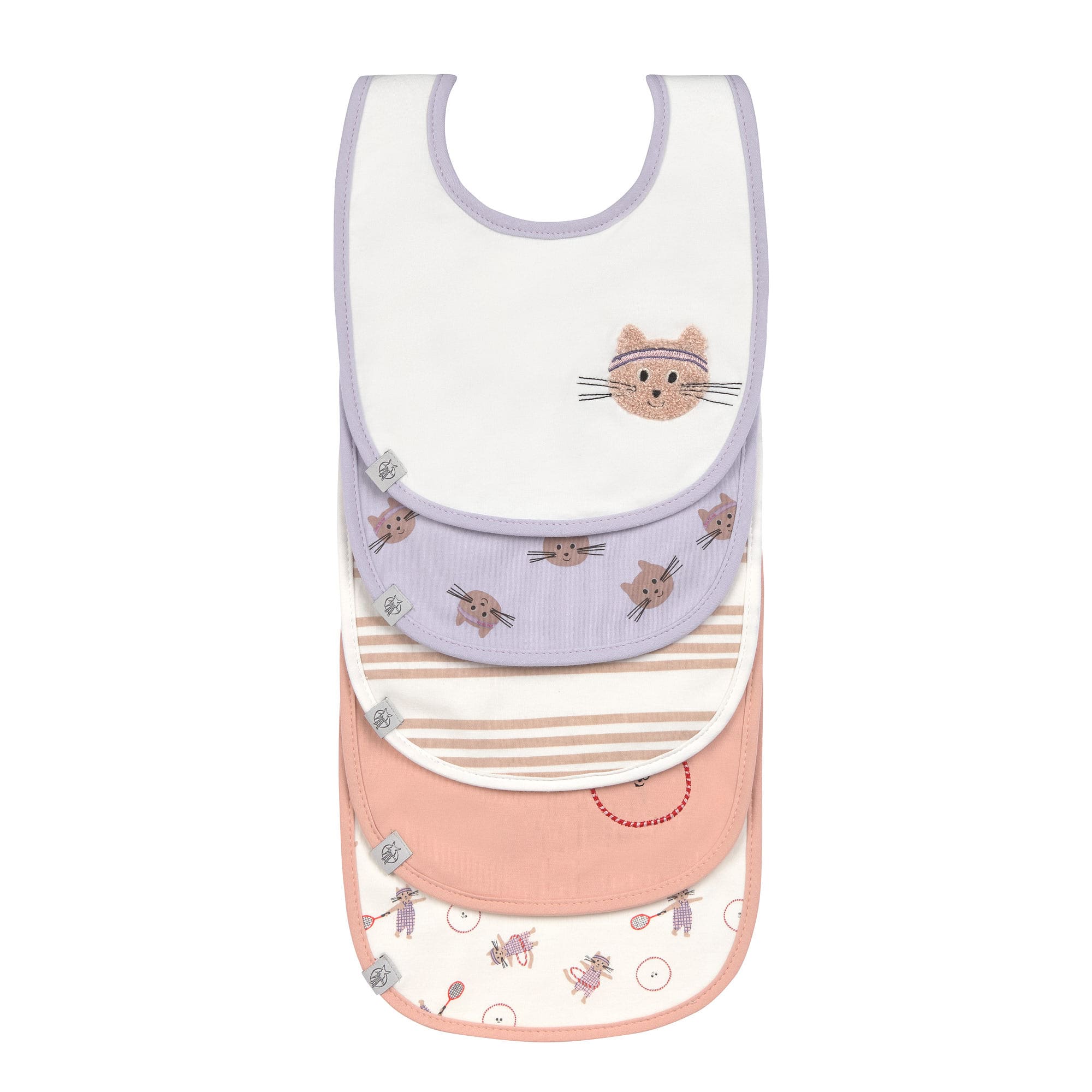 Lot de 5 bavoirs coton (bio) - Tiny Team, Chat