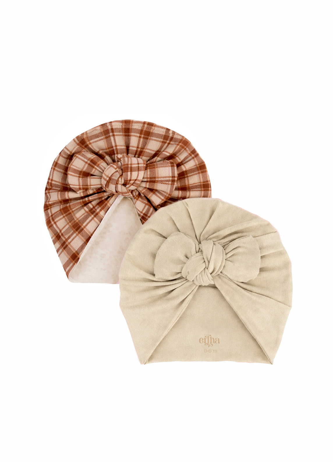Pack Twiny Turban - Plaid Miel (Mrs Ertha) marron cadrillage et belge