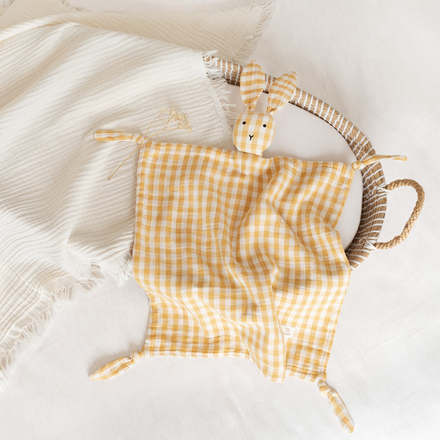 Bunny 40x40 Mousseline de coton Vichy Ocre (Bemini) – Image 2