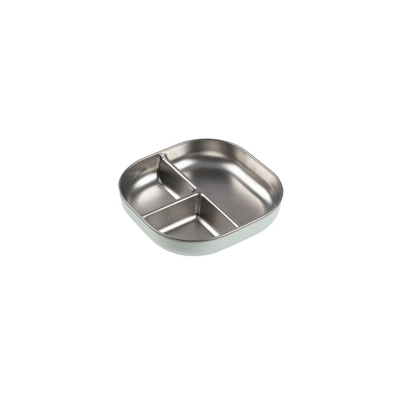 Assiette compartimentée en inox micro-ondable - Vert de gris (Beaba)
