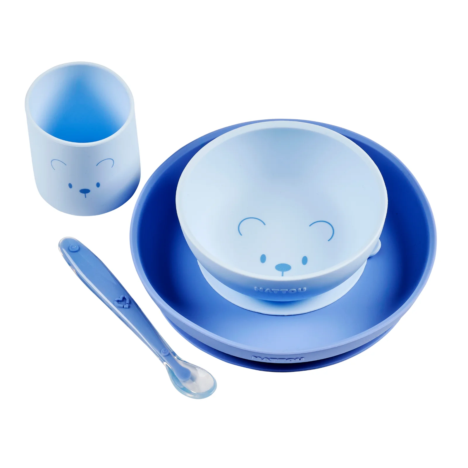 Service de Vaisselle en Silicone pour Enfants 4 Pièces avec Ventouse - Bleu ( Nattou )
