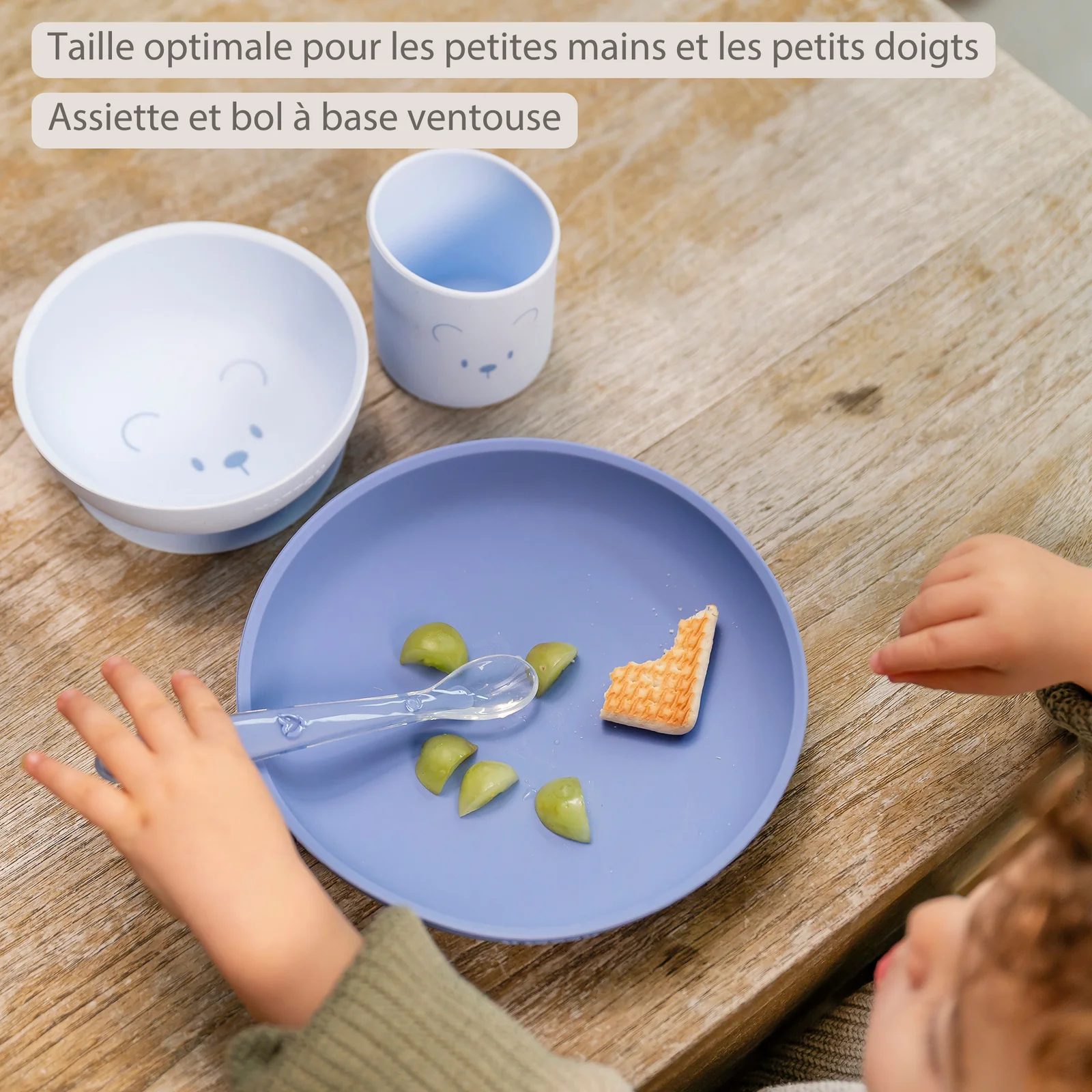 Service de Vaisselle en Silicone pour Enfants 4 Pièces avec Ventouse - Bleu ( Nattou ) – Image 3