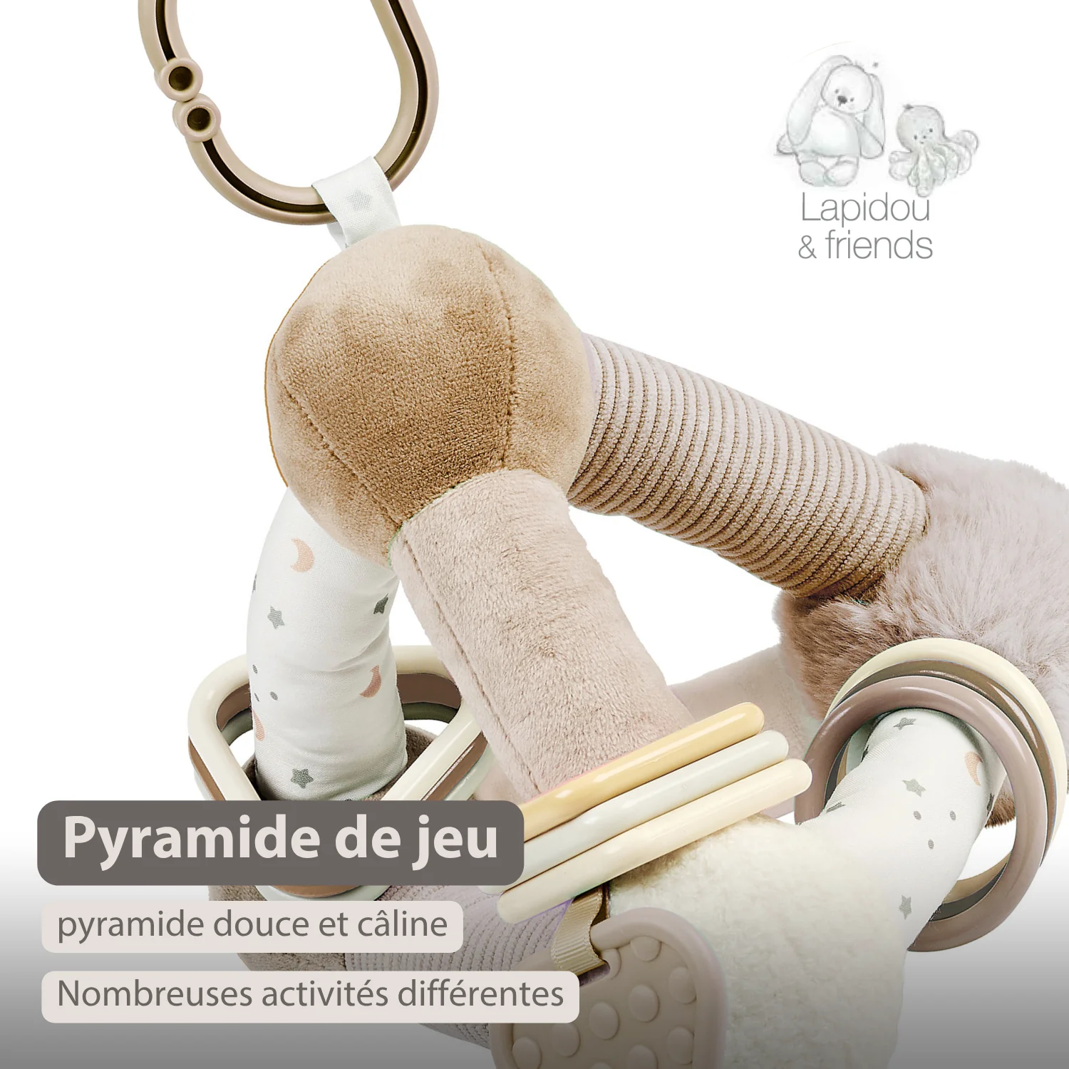 Lapidou Pyramide d’Activités Douce - 20 cm - Beige ( Nattou ) – Image 2