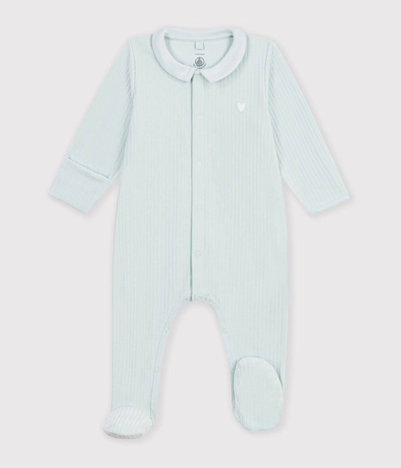 Pyjama bébé en velours avec col uni Vert Clair AW26 (Petit Bateau)
