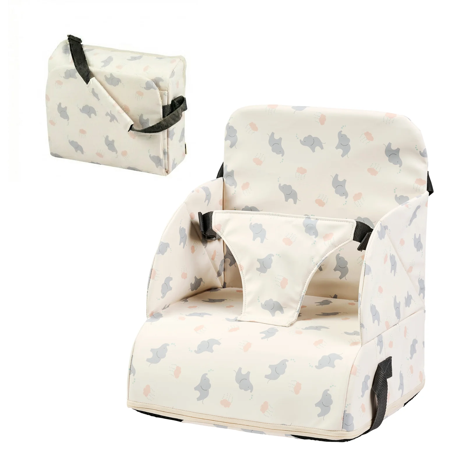 Chaise de Salle à Manger - Siège Imperméable avec Harnais de Sécurité - Écru avec Éléphants (Nattou)