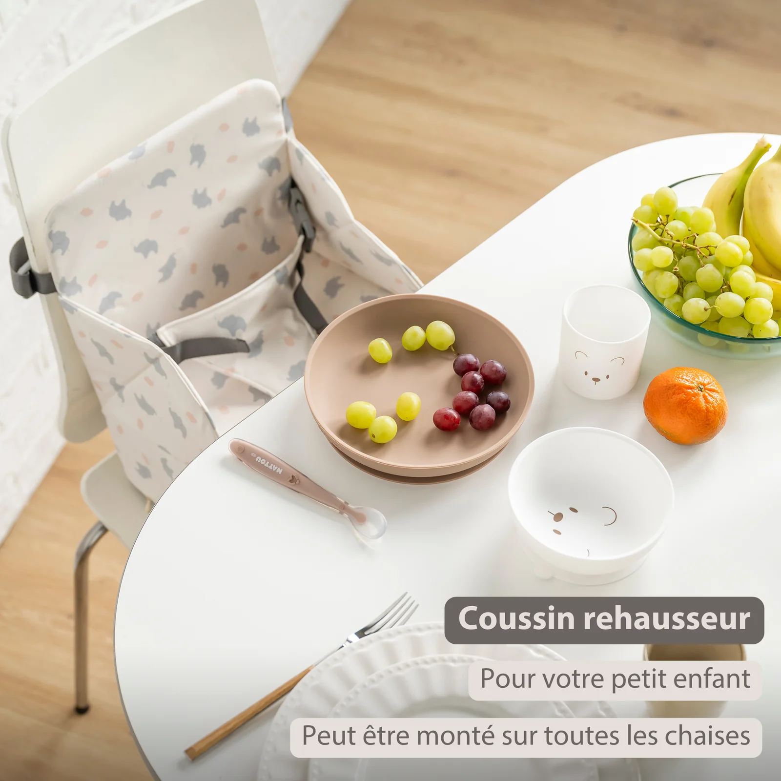 Chaise de Salle à Manger - Siège Imperméable avec Harnais de Sécurité - Écru avec Éléphants (Nattou) – Image 2