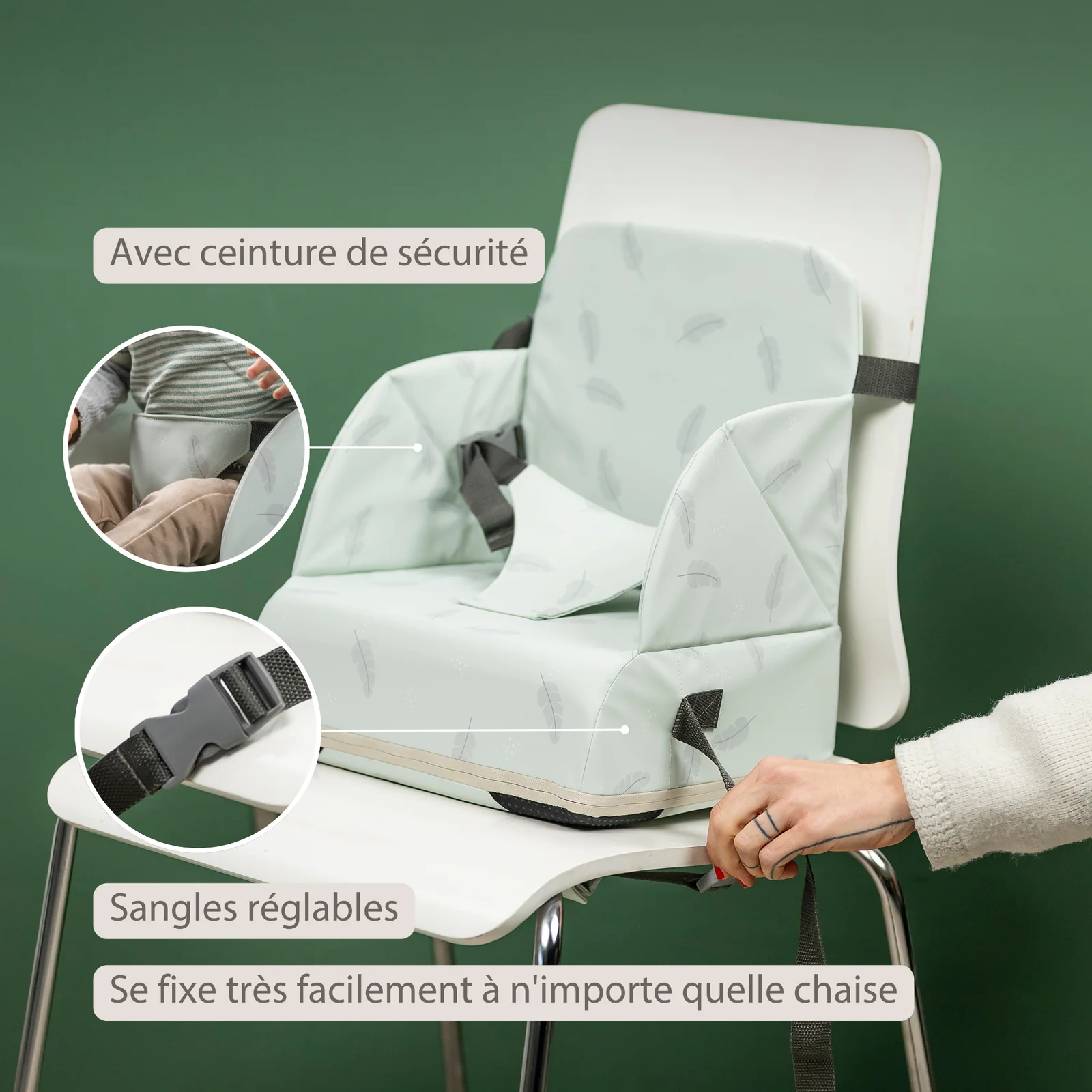 Chaise de Salle à Manger - Siège Imperméable avec Harnais de Sécurité - Écru avec Éléphants (Nattou) – Image 3