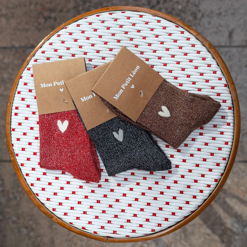 Chaussettes femme marron paillettes - Coeur (Mon Petit Léon) – Image 2